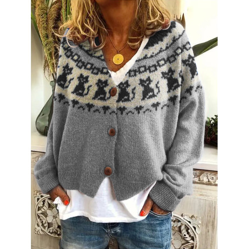 Vintage Cats Inspired Cozy Knit Cardigan