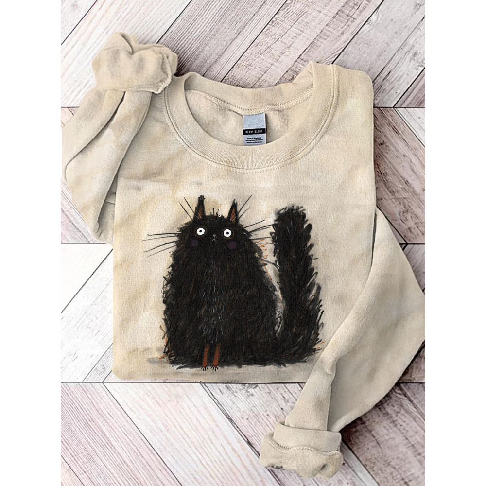 Vintage Funny Cat Print Casual Sweatshirt