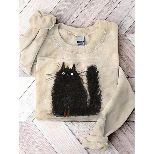 Vintage Funny Cat Print Casual Sweatshirt