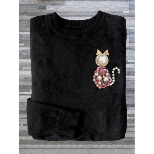Vintage Jewelry Cat Art Crew Neck Comfy Sweater