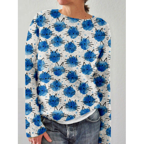 Vintage Watercolor Drops Cat Art Cozy Sweater