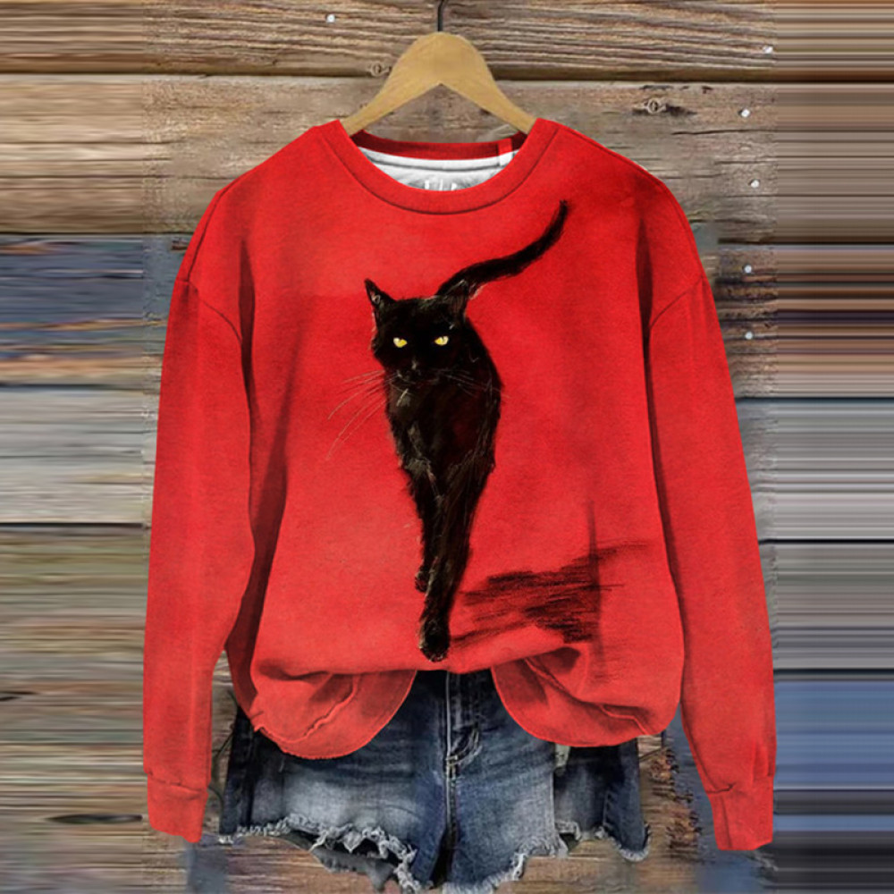 Walking Black Cat Crew Neck Sweatshirt