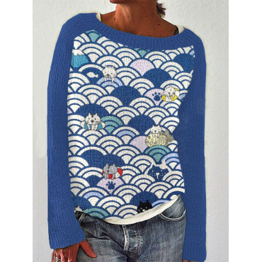 Waves & Cats Japanese Art Print Cozy Sweater