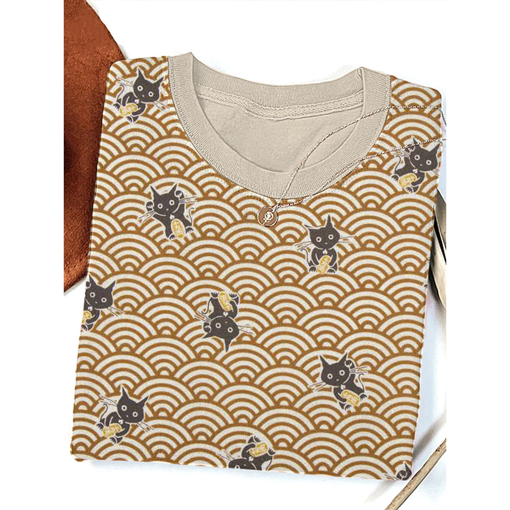Waves & Cats Japanese Art Print Cozy T-Shirt