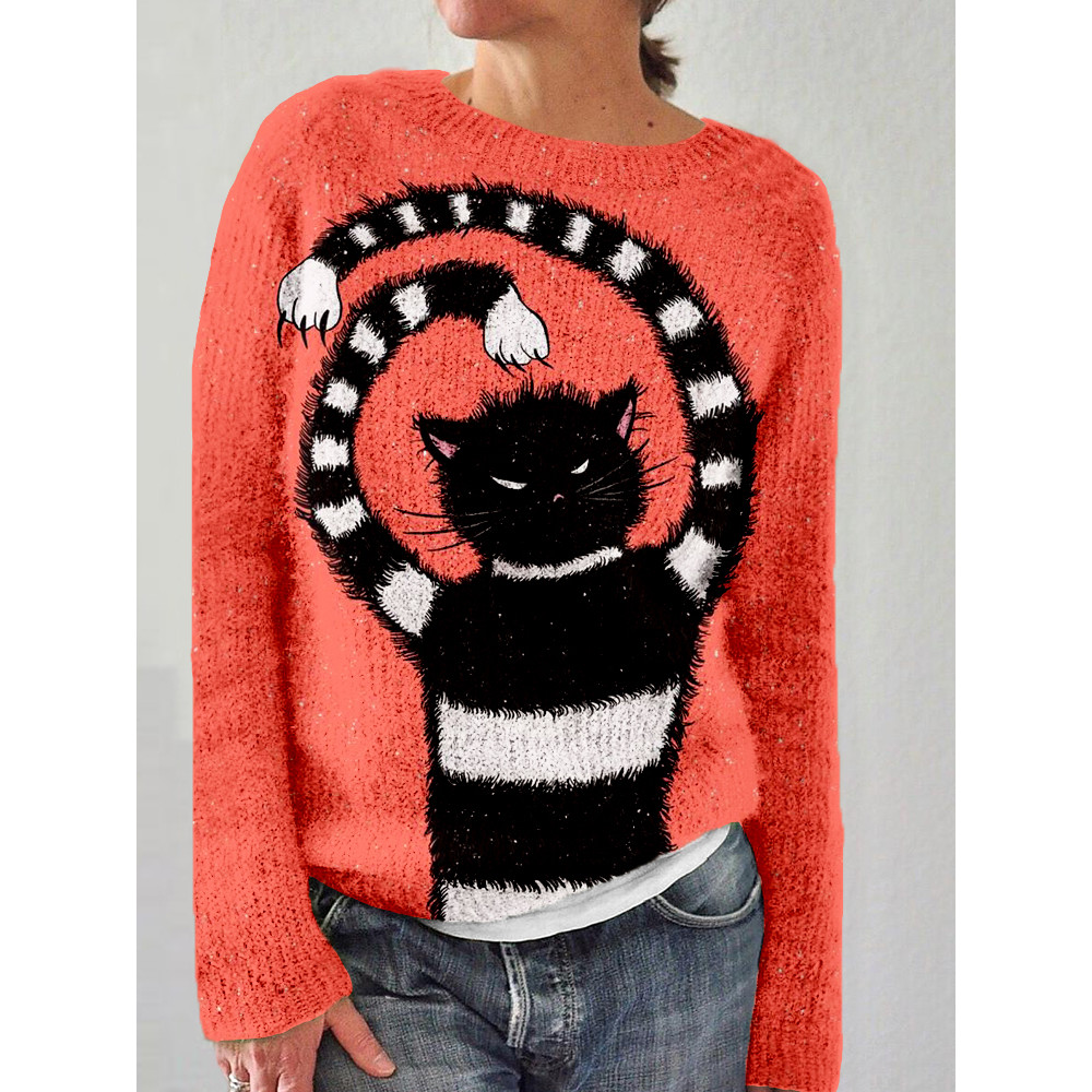 Weird Evil Cat Art Crew Neck Comfy Sweater