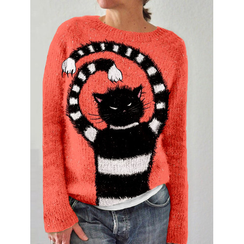 Weird Evil Cat Art Crew Neck Comfy Sweater