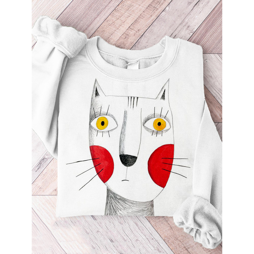 Whimsical Cat Doodle Art Graphic Comfy Sweatshirt