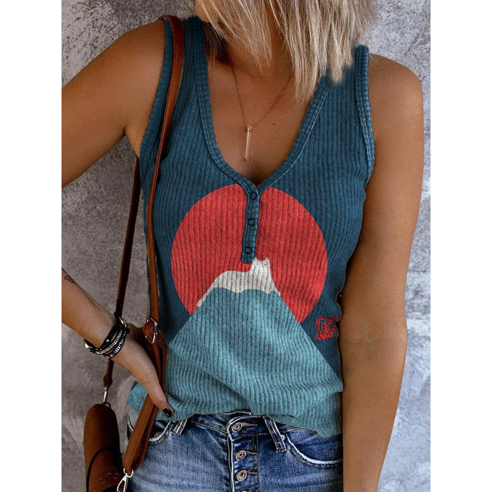 White Cat Snow on Mount Fuji Button Up Tank Top
