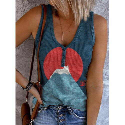 White Cat Snow on Mount Fuji Button Up Tank Top