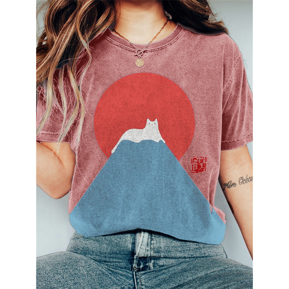 White Cat Snow on Mount Fuji Vintage T Shirt