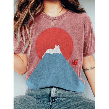 White Cat Snow on Mount Fuji Vintage T Shirt