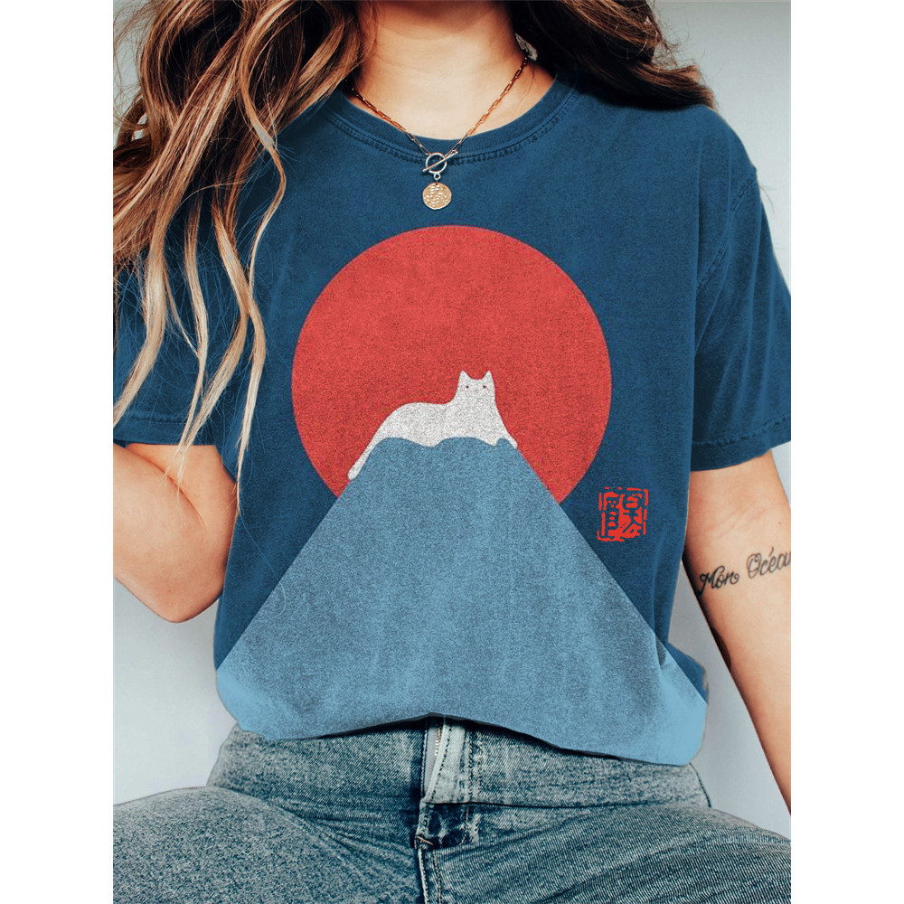White Cat Snow on Mount Fuji Vintage T Shirt