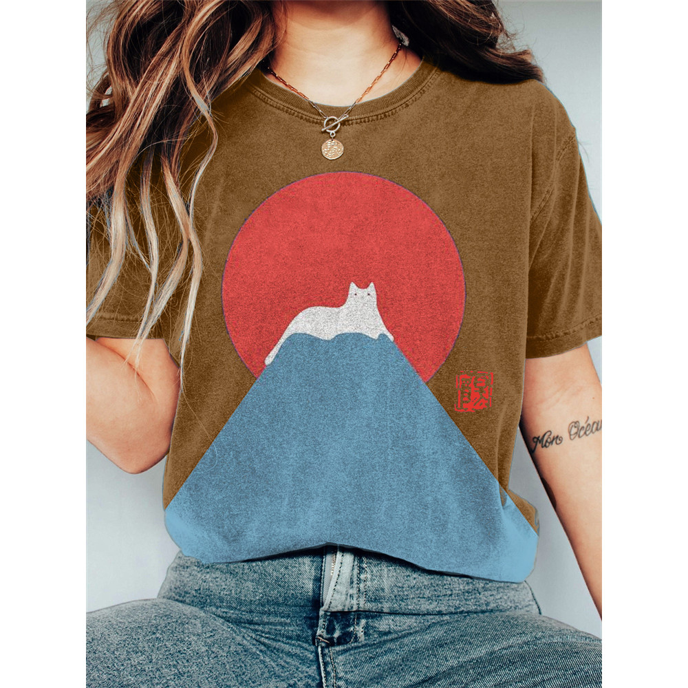 White Cat Snow on Mount Fuji Vintage T Shirt