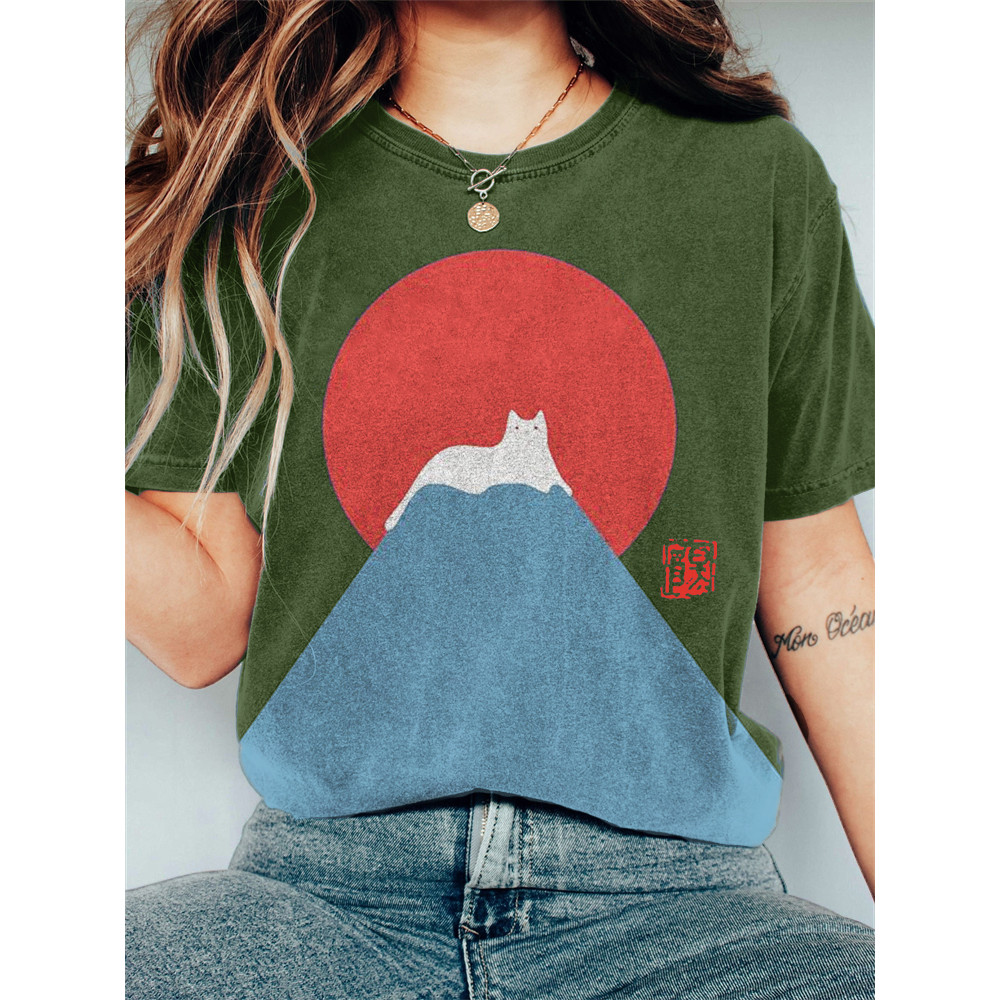 White Cat Snow on Mount Fuji Vintage T Shirt