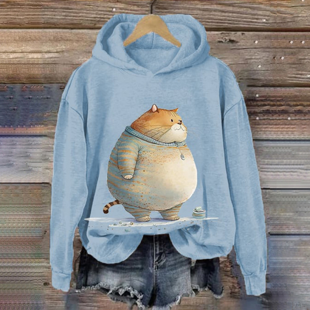 Winter Cat Print Long Sleeve Hoodie