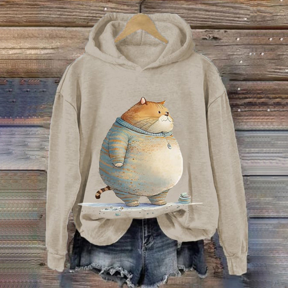 Winter Cat Print Long Sleeve Hoodie