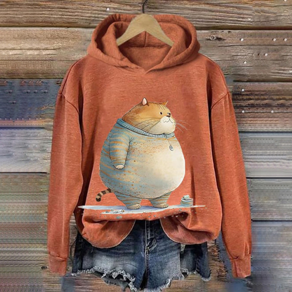 Winter Cat Print Long Sleeve Hoodie