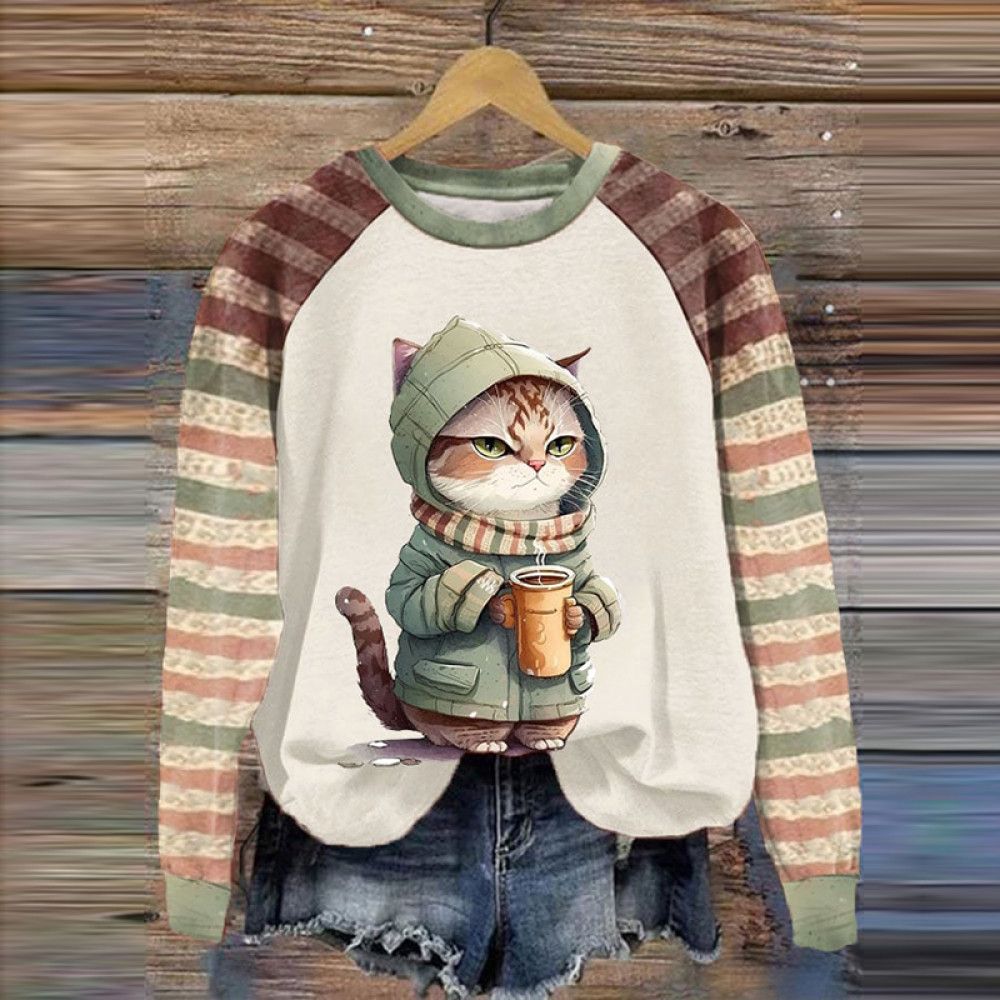 Winter Cute Wonderland Costume Cat Print Sweatshirt
