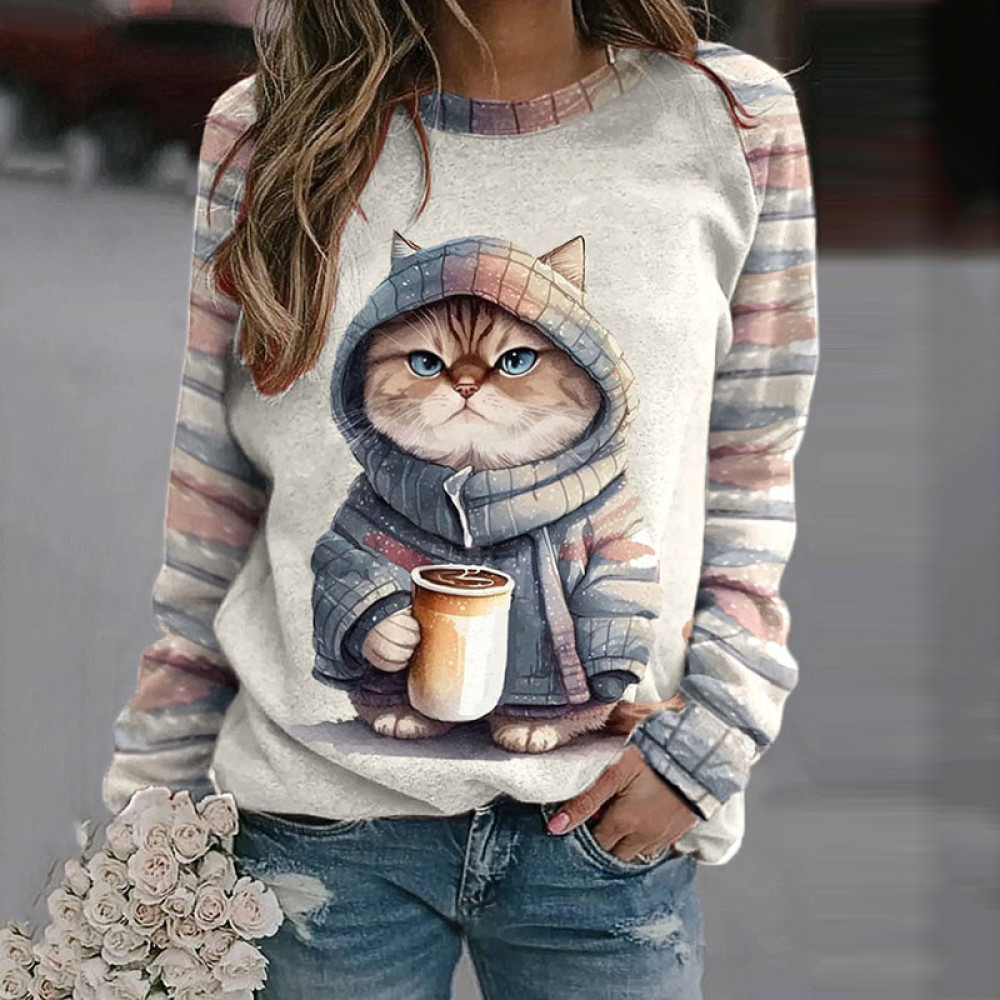 Winter Funny Cute Wonderland Clothing Cat Print Sweatshirt