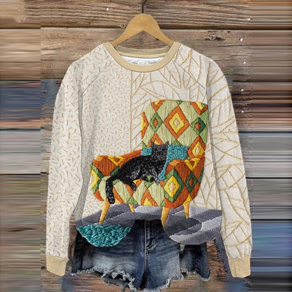 Women'S Black Cat In A Chair Sweatshirt