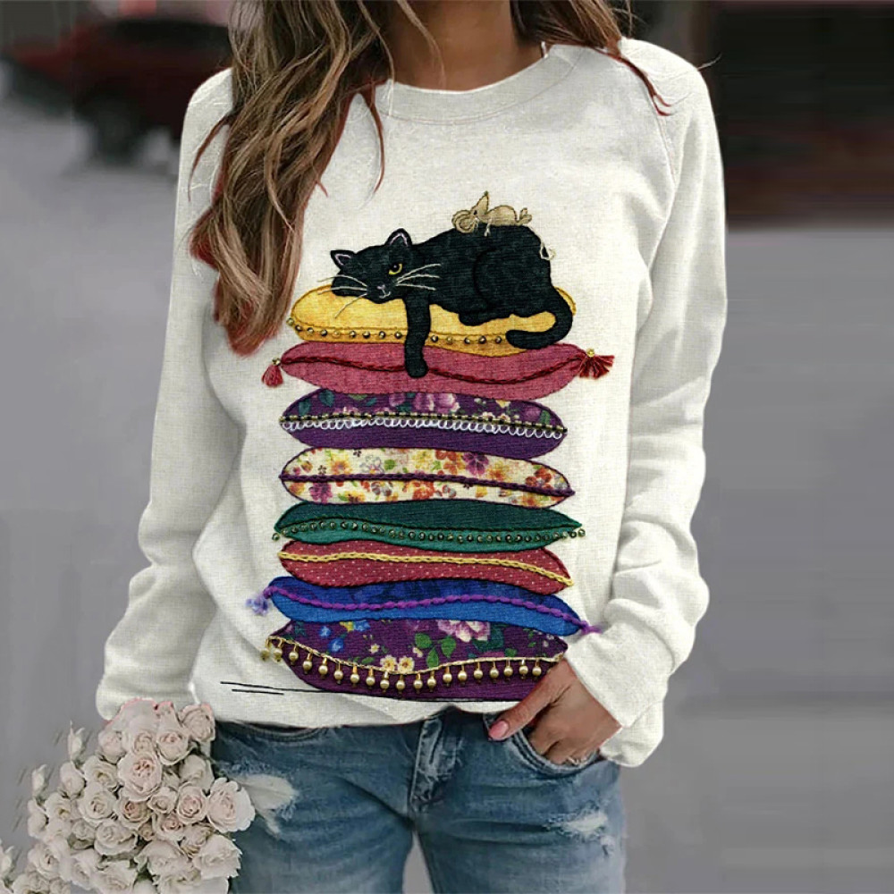 Women'S Cat On Cushions Sweatshirt