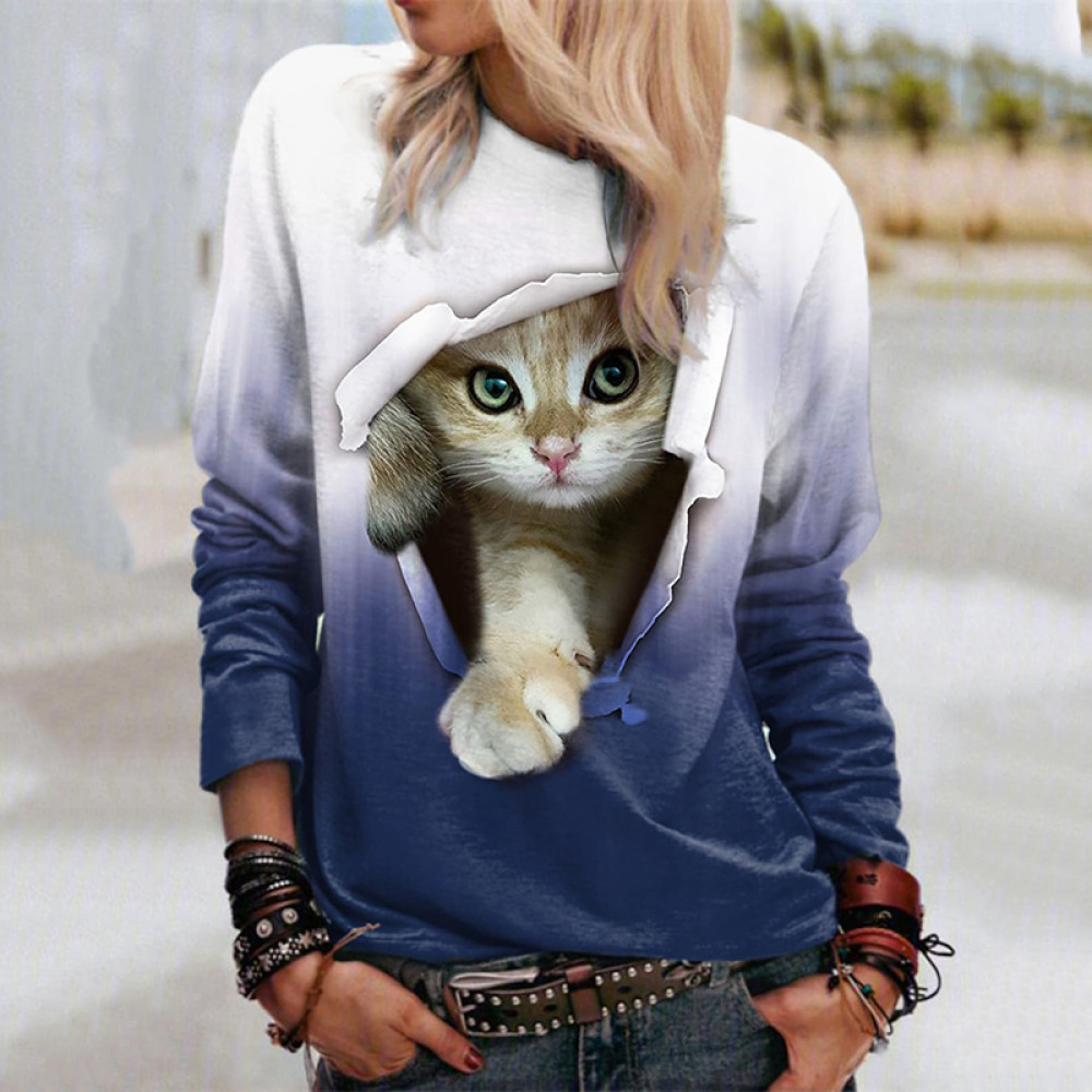 Women's 3D Cat Print Long Sleeve T-Shirt