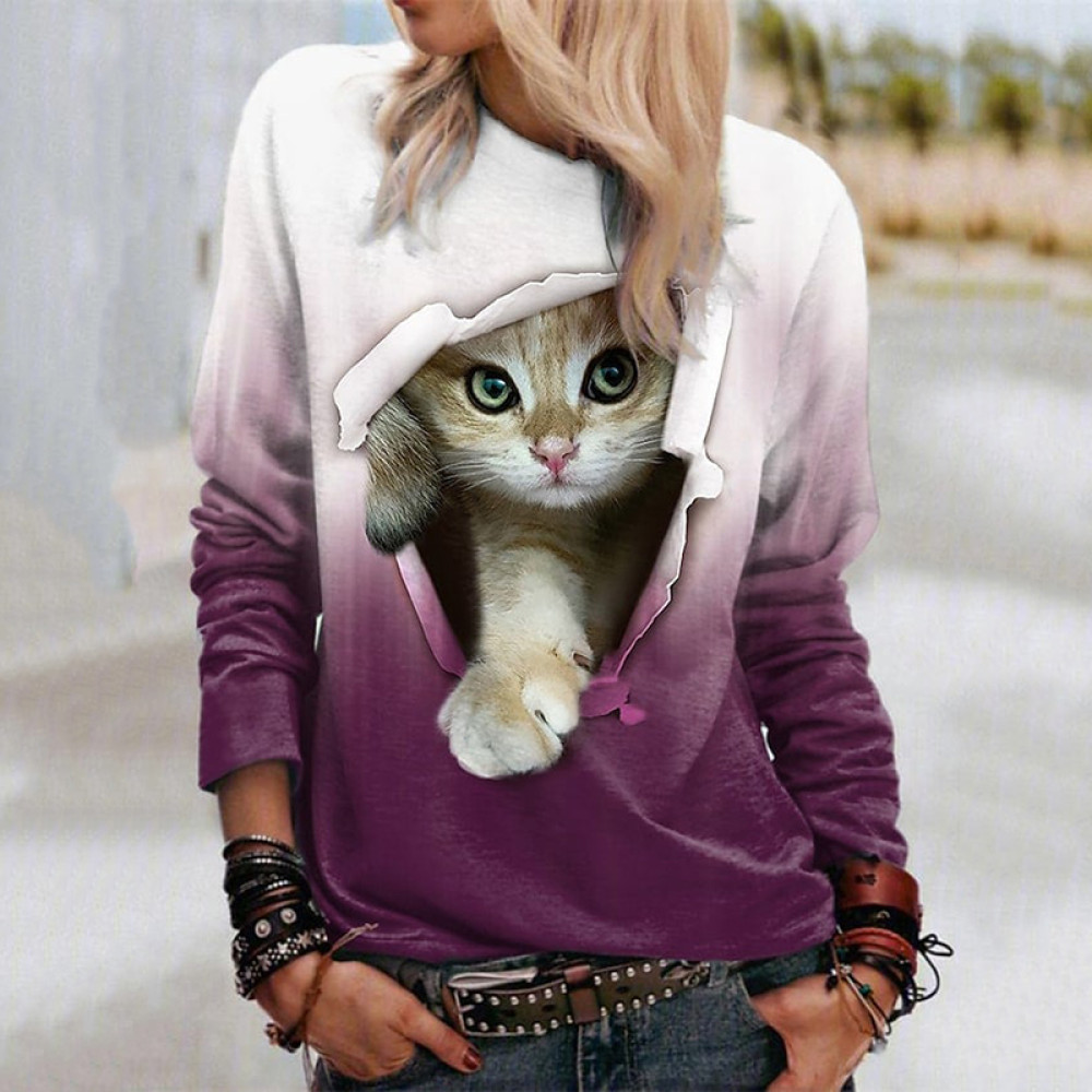 Women's 3D Cat Print Long Sleeve T-Shirt