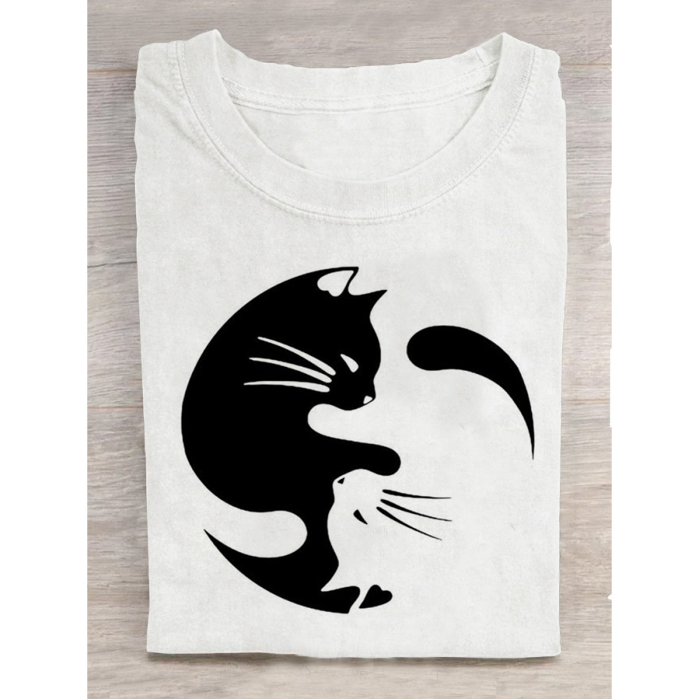 Women's Black And White Cats Print Vintage T-shirt