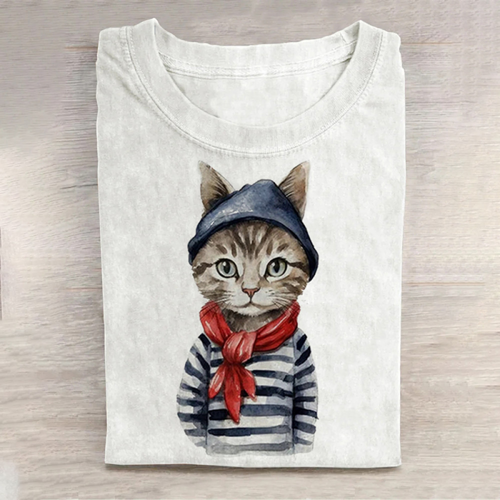 Women's Cartoon Cat Print Long Sleeve T-Shirt