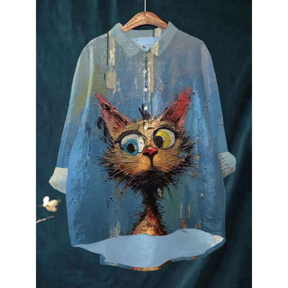Women's Casual Cat Oil Painting Printed T-shirt