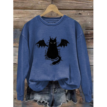 Women's Casual Demon Black Cat Print Sweatshirt