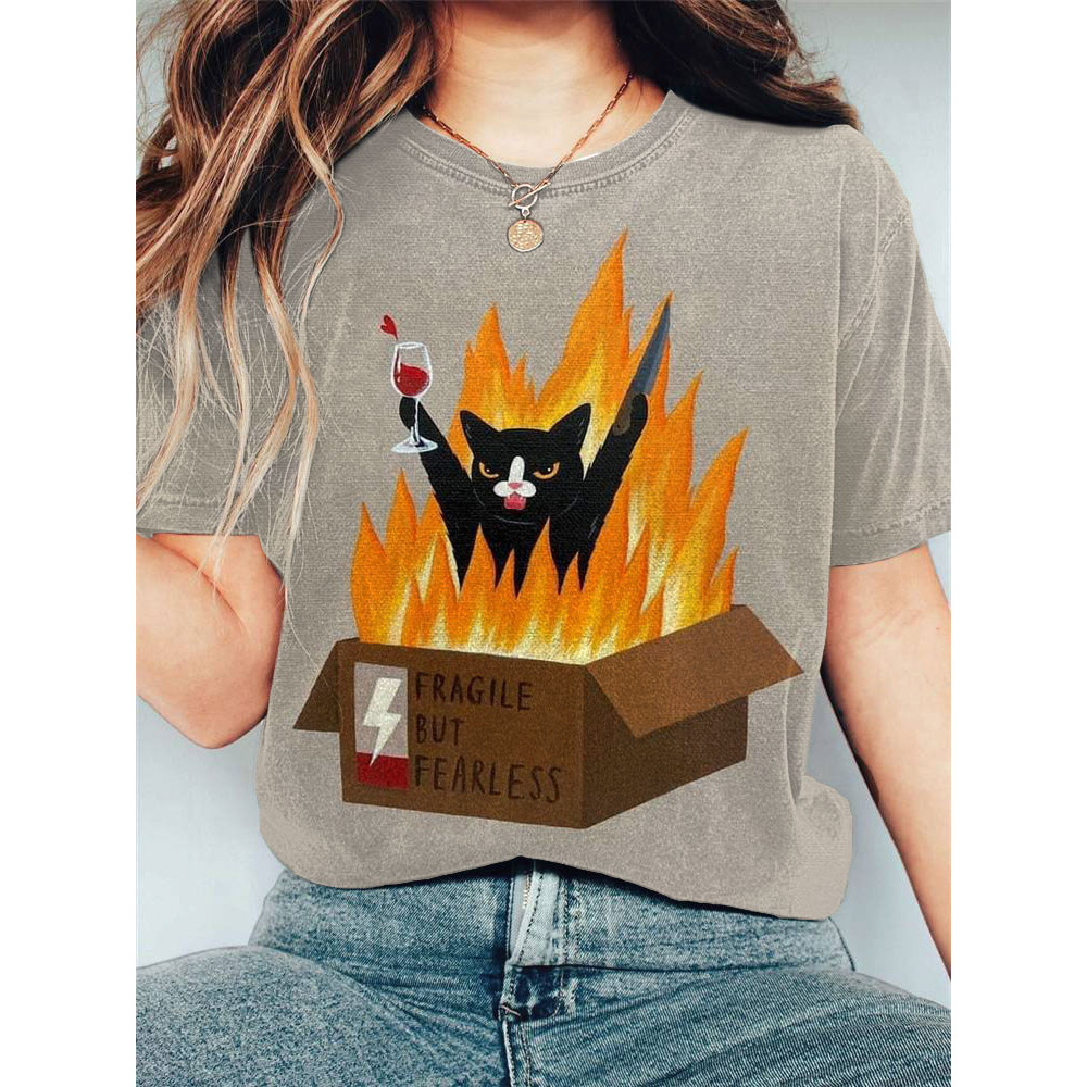 Women's Casual Funny Angry CatPrinted T-shirt