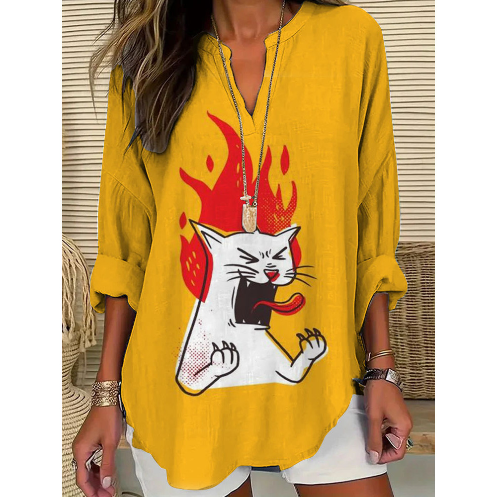 Women's Casual Funny Angry CatPrinted T-shirt