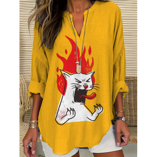 Women's Casual Funny Angry CatPrinted T-shirt