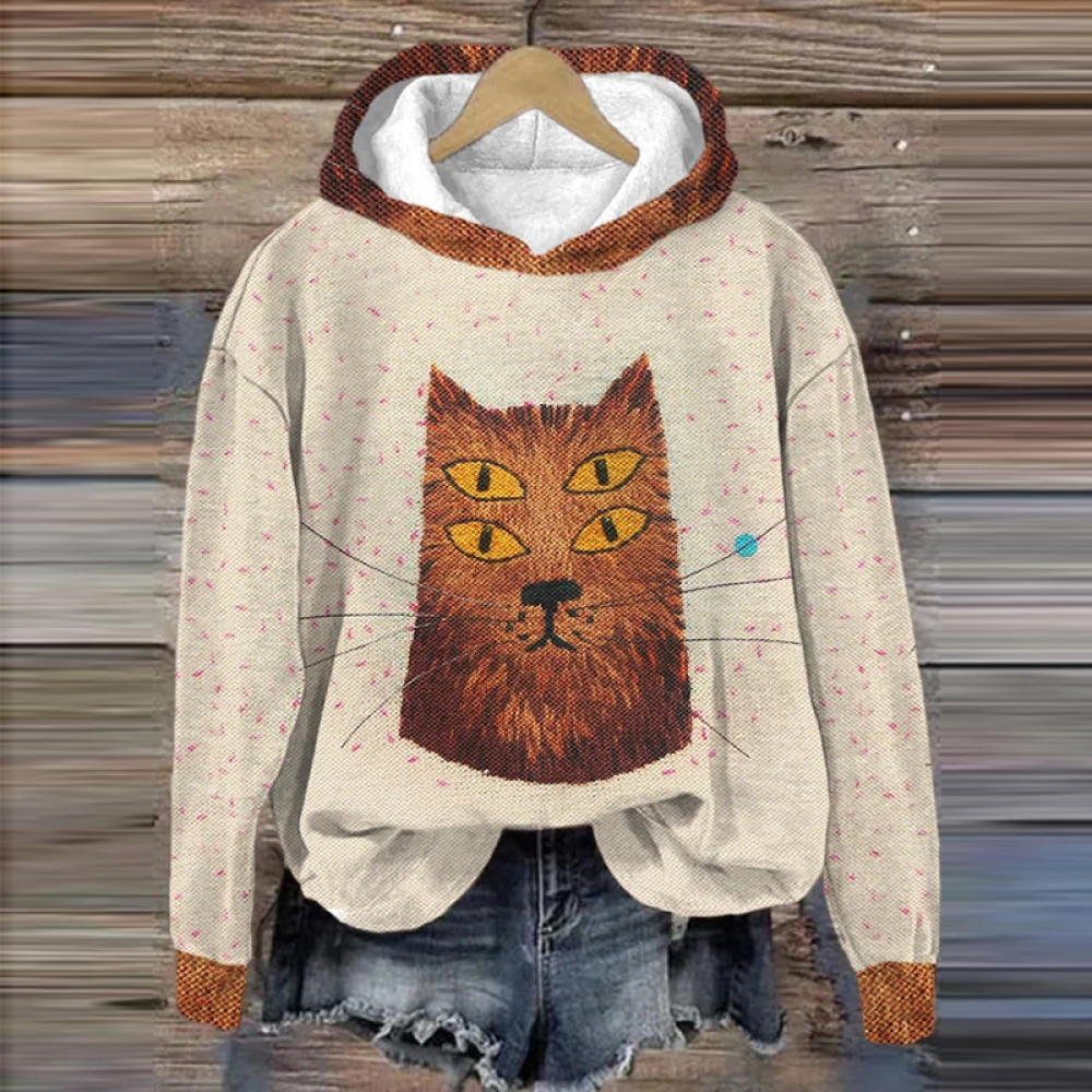 Women's Cat Casual Print Long Sleeve Hoodie