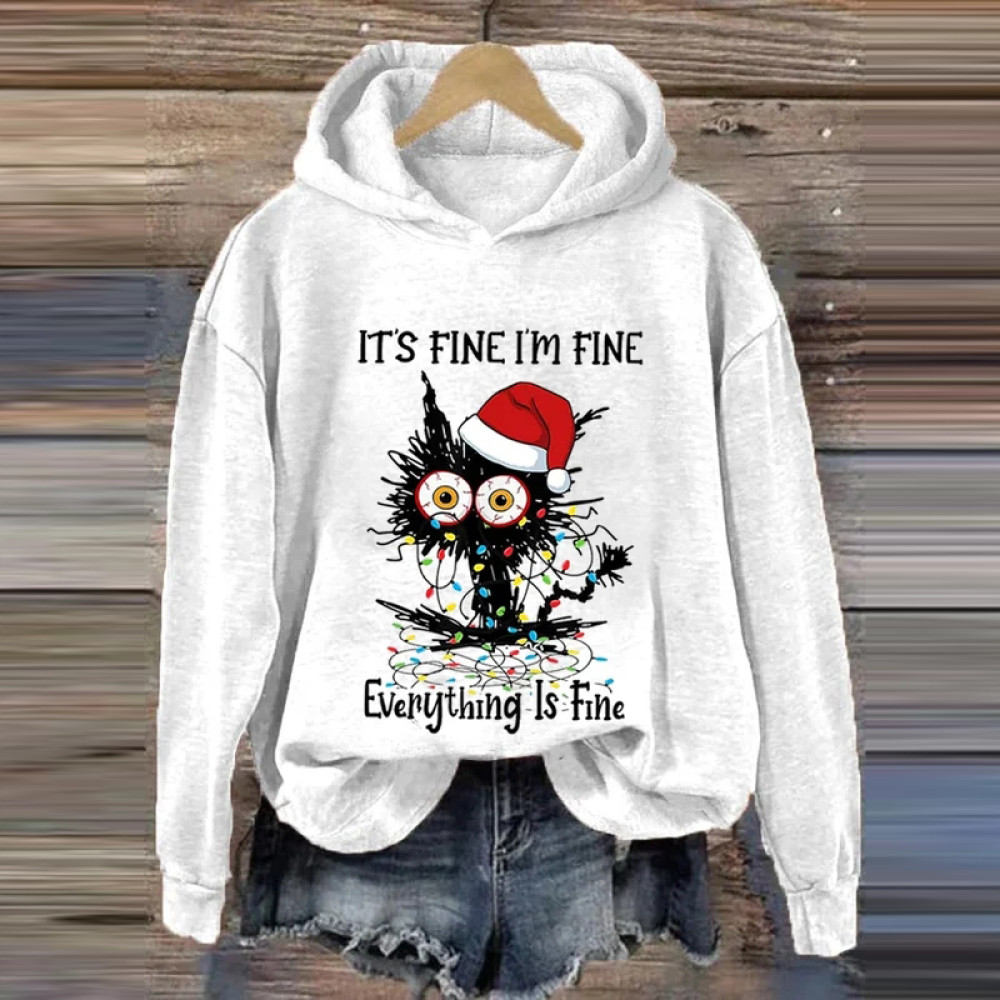 Women's Cat Christmas It's Fine I'm Fine Everything is Fine Hooded Sweatshirt