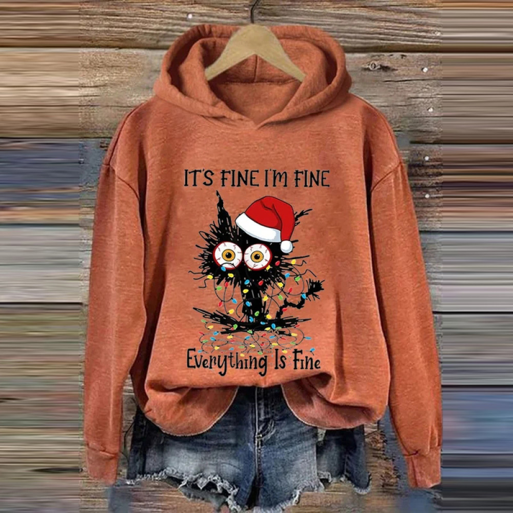 Women's Cat Christmas It's Fine I'm Fine Everything is Fine Hooded Sweatshirt