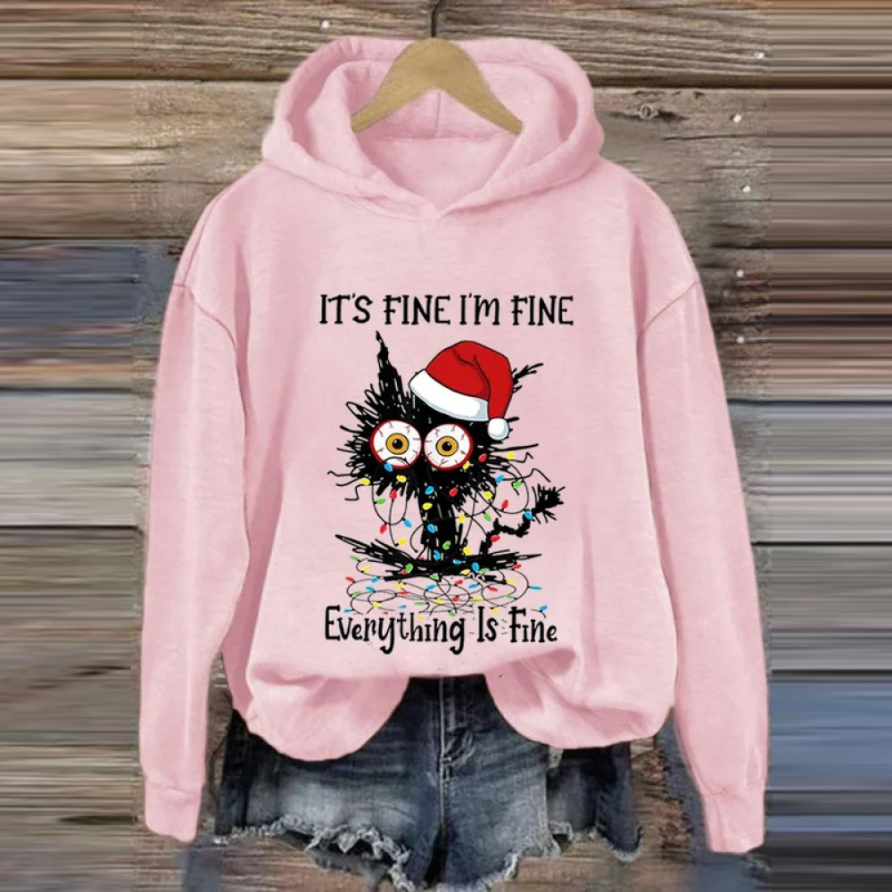 Women's Cat Christmas It's Fine I'm Fine Everything is Fine Hooded Sweatshirt