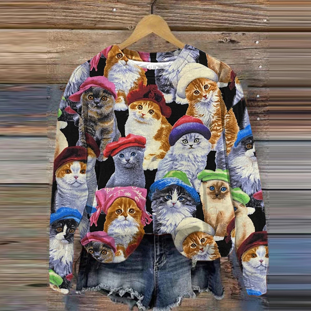 Women's Cat In Hats Print Sweatshirt