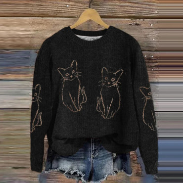 Women's Cat Pattern Print Casual Sweater