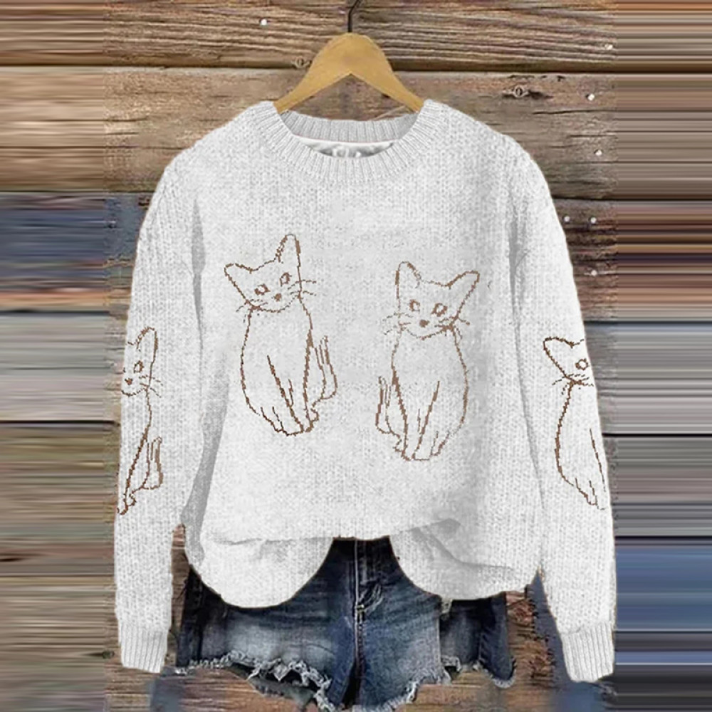 Women's Cat Pattern Print Casual Sweater