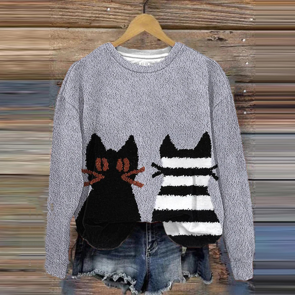Women's Cat Print Casual Round Neck Sweatshirt