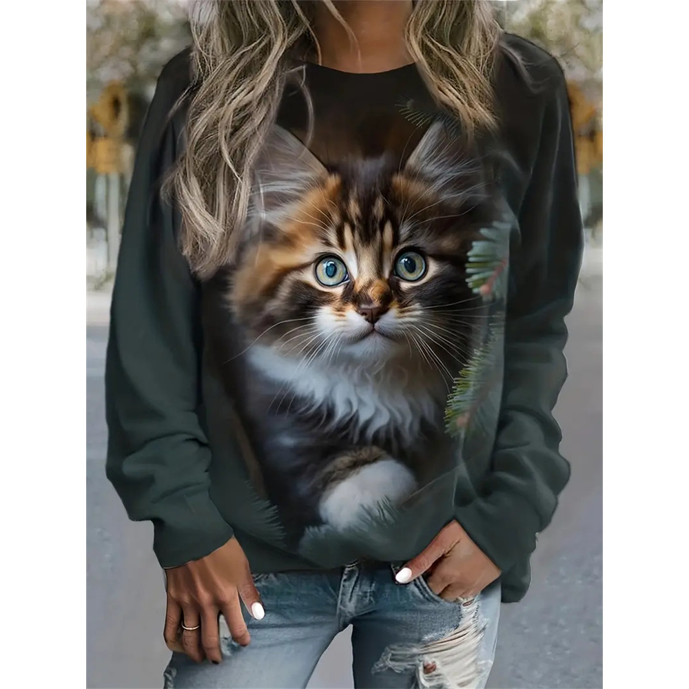 Women's Cat Print Sweatshirt