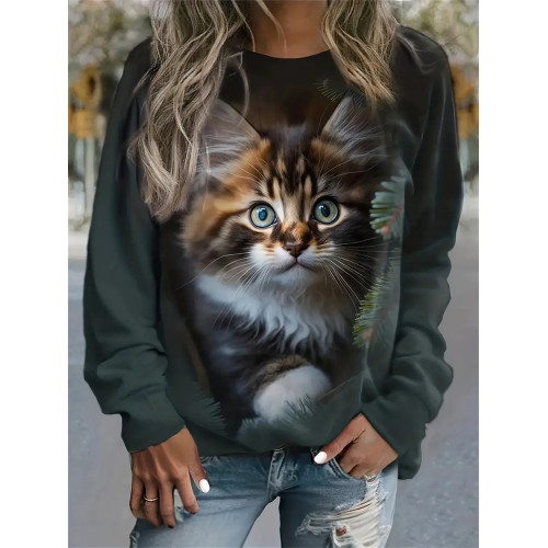 Women's Cat Print Sweatshirt