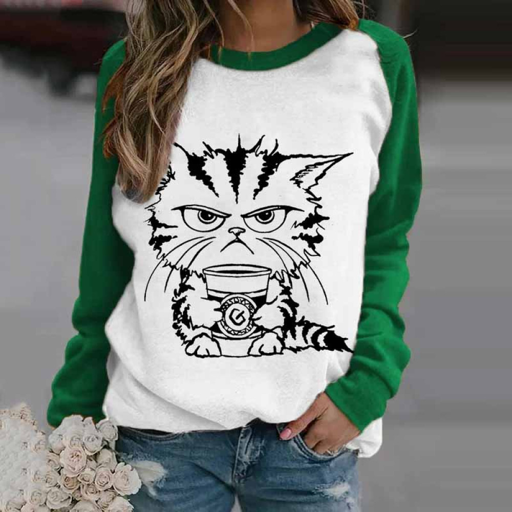 Women's Cats And Coffee Print Casual Sweatshirt