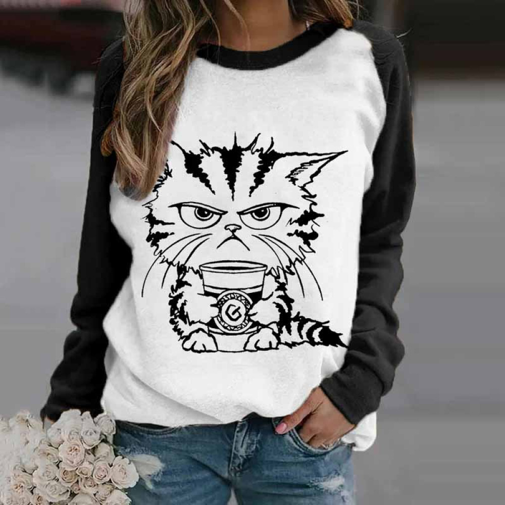 Women's Cats And Coffee Print Casual Sweatshirt