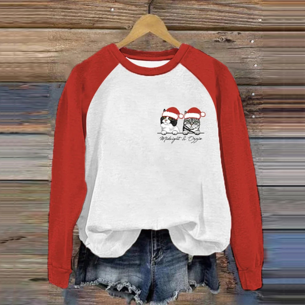 Women's Christmas Cat Print Sweatshirt