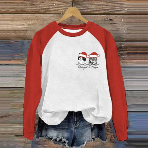 Women's Christmas Cat Print Sweatshirt