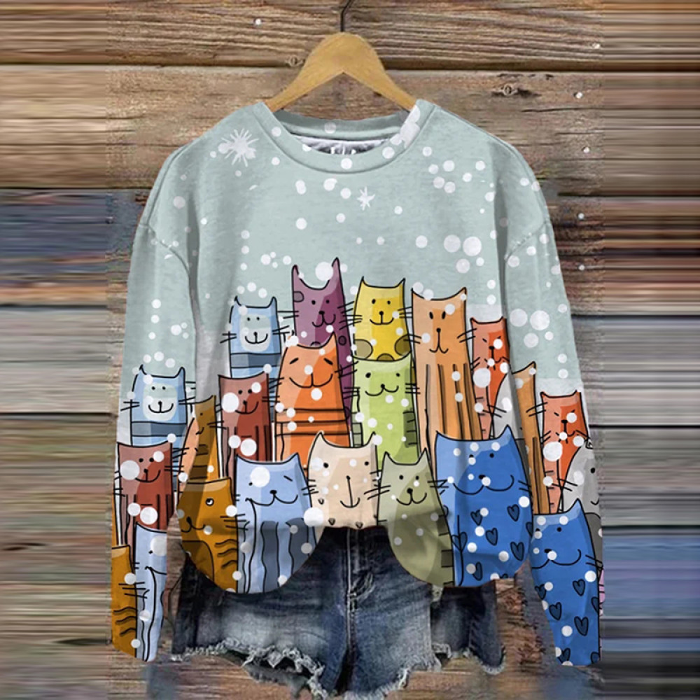Women's Christmas Cat Print Sweatshirt
