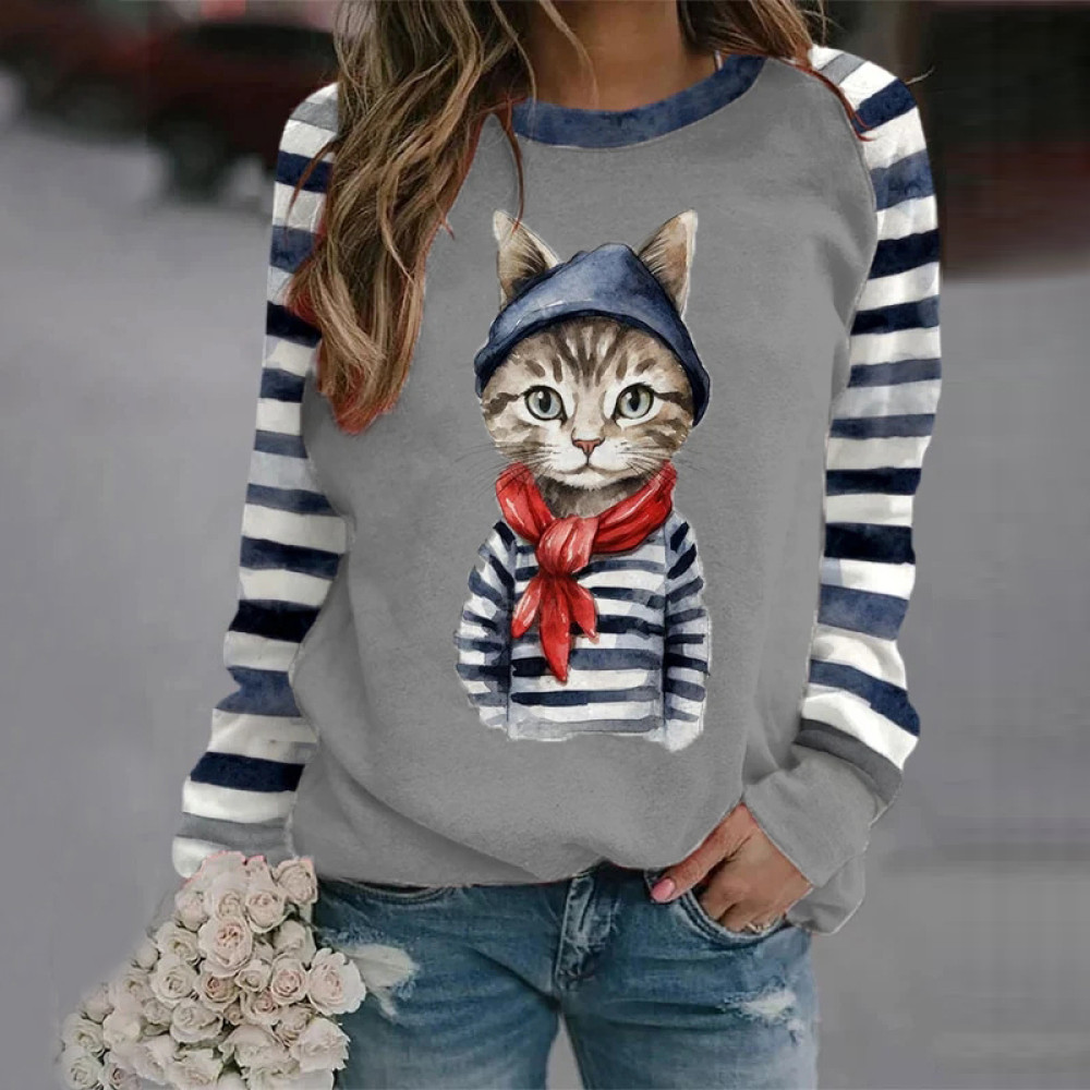 Women's Clothes Cat Print Sweatshirt